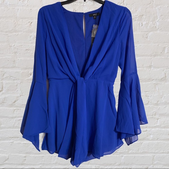 ROYAL BLUE LINED BELL SLEEVE ROMPER - Picture 6 of 15